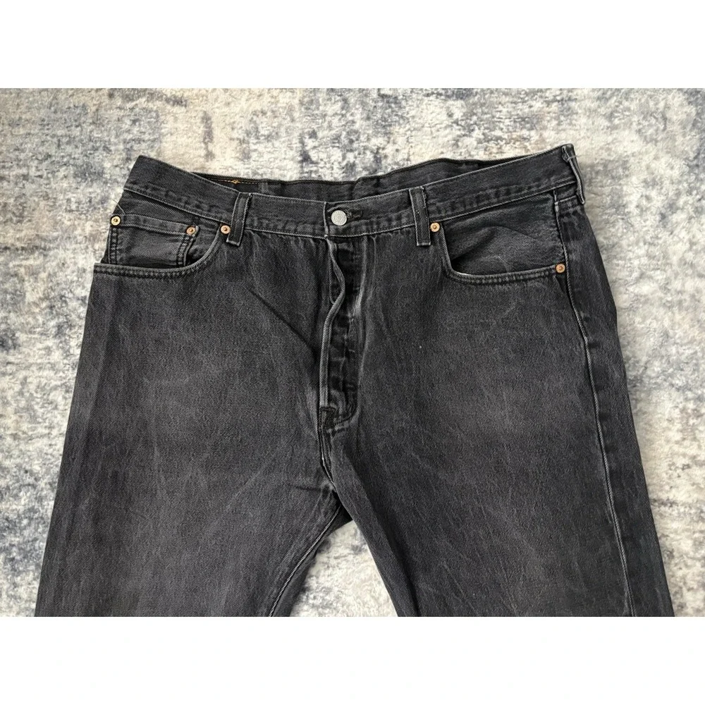 Levis 501 Jeans Mens 40x34 (Fits 38x32) Black Denim Straight Leg Button‎ Fly